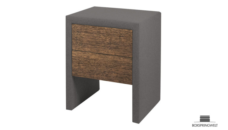 Table de chevet en bois de chêne foncé dans un tissu textile Revêtement différent en gris anthracite