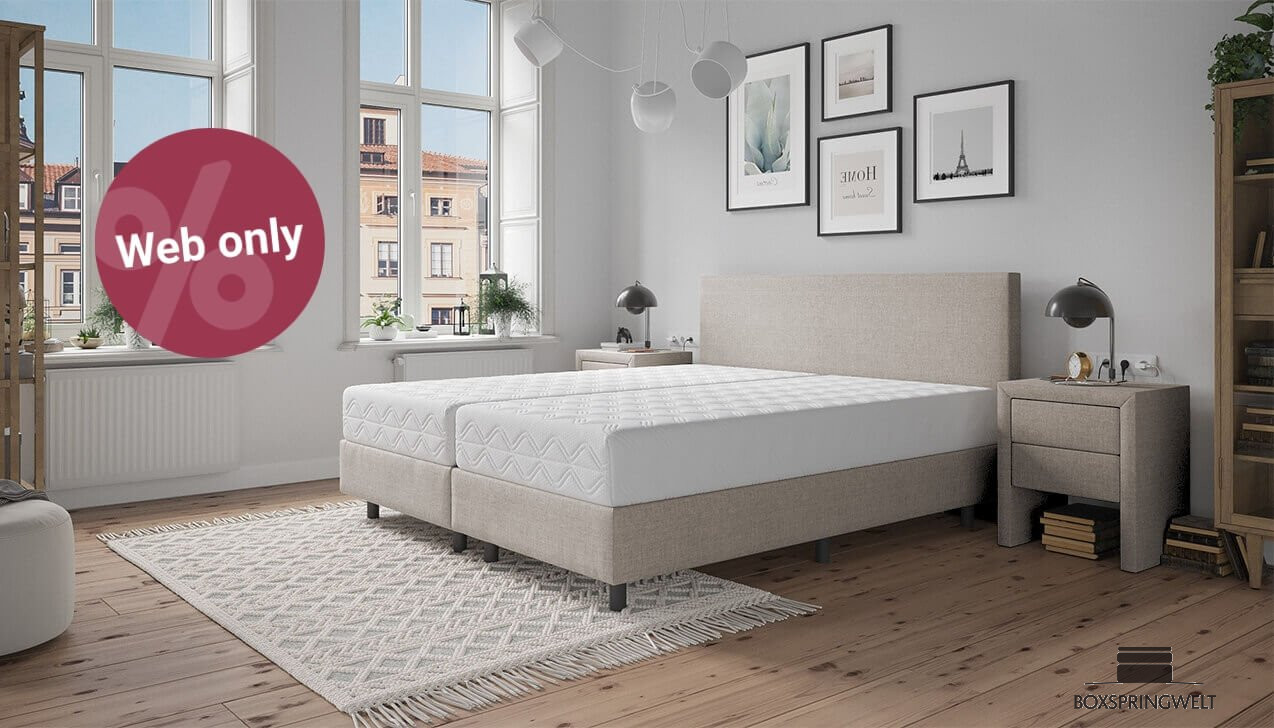 Boxspringbett Monty in Beige; Kopfteil bündig
