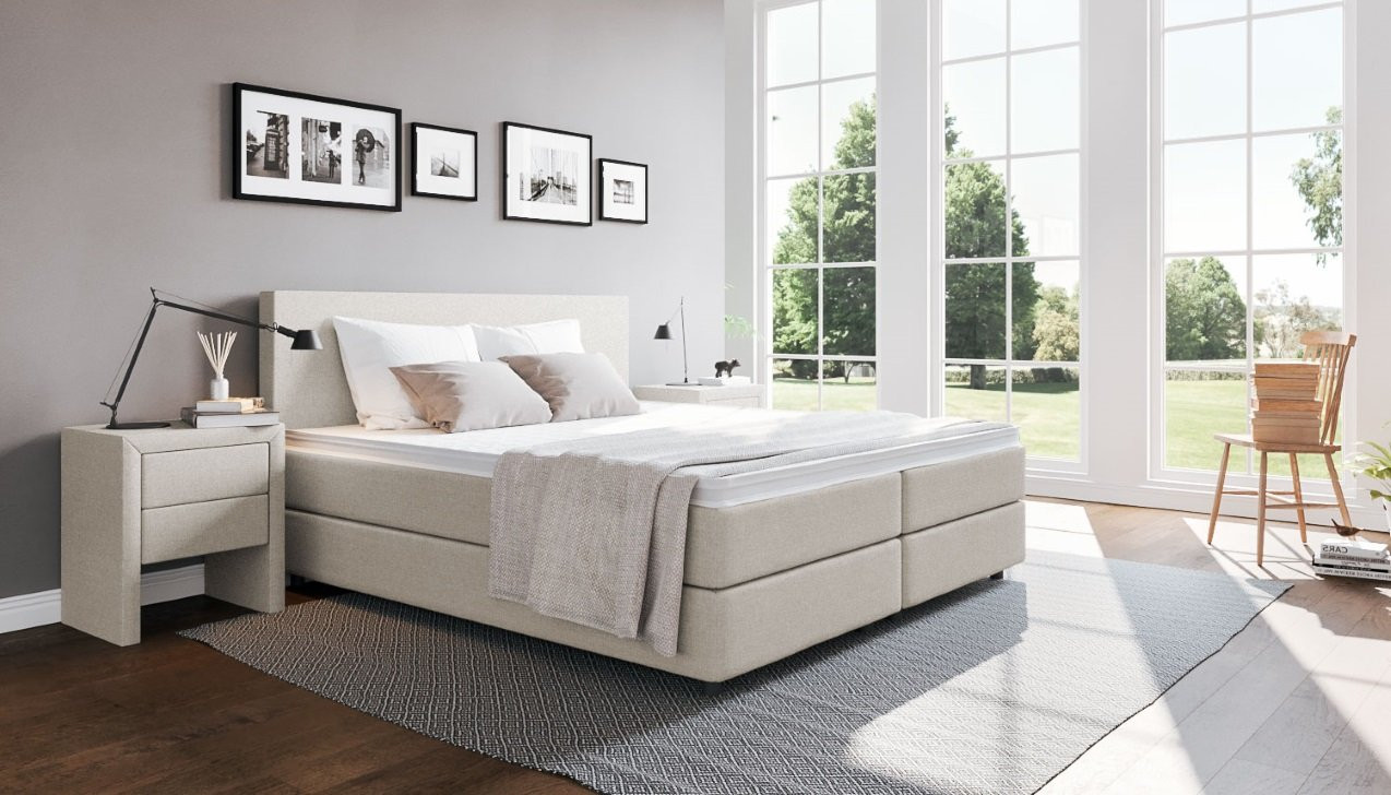 Boxspringbett Edmund in Board Ecru